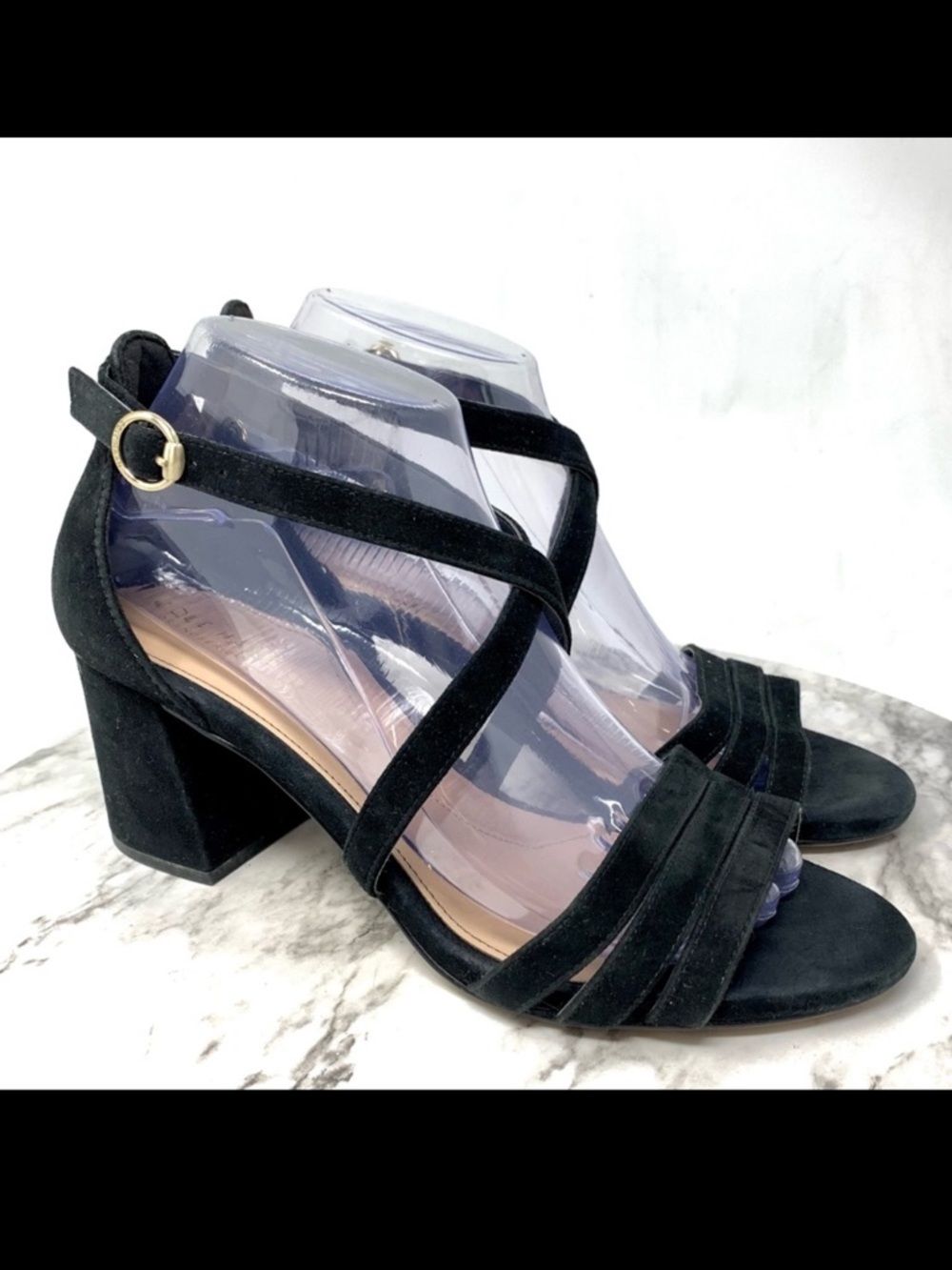 Cole Haan Alicia City Black Suede Block Heel Dress Sandals 8.5 Classic Cocktail